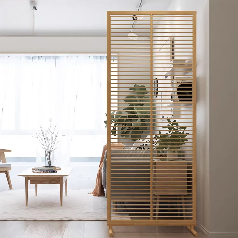 Shoji Screen Divider - ฉากกั้นห้องไม้ไผ่สีธรรมชาติแบบญี่ปุ่น ประตูทางเข้าแบบเคลื่อนย้ายได้ ดีไซน์ทันสมัย เรียบง่าย เหมาะสำหรับห้องนั่งเล่น